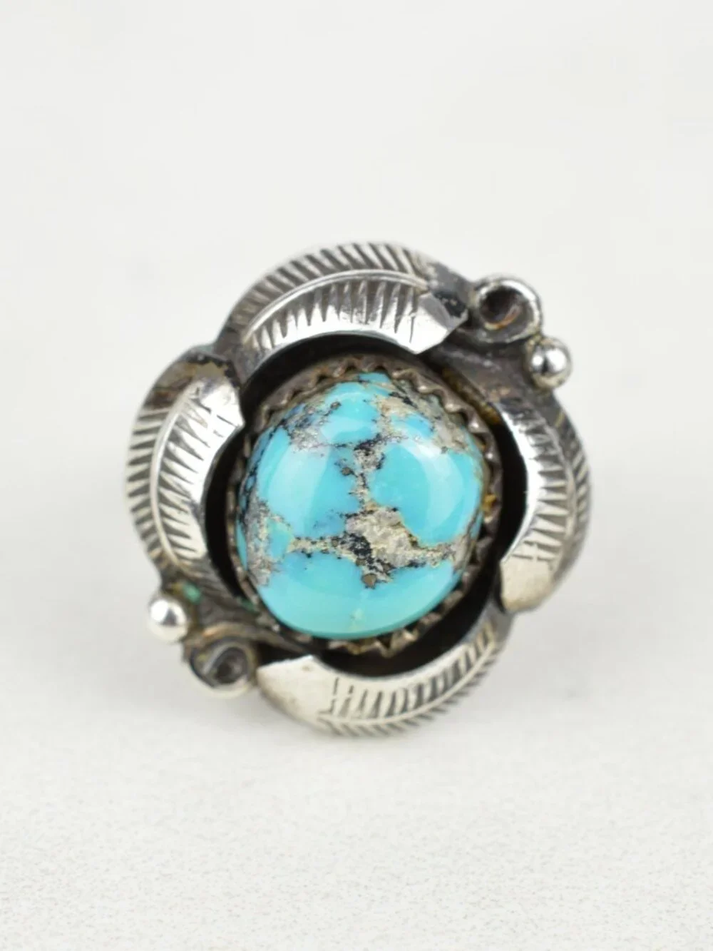 Vintage Navajo Sterling Silver Kingman Turquoise Leaf Ring Size 5.5 Southwestern